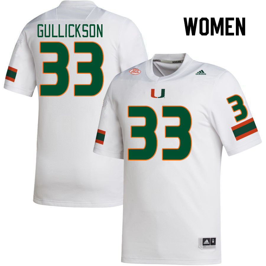 Women #33 Wade Gullickson Miami Hurricanes College Football Jerseys Stitched-White